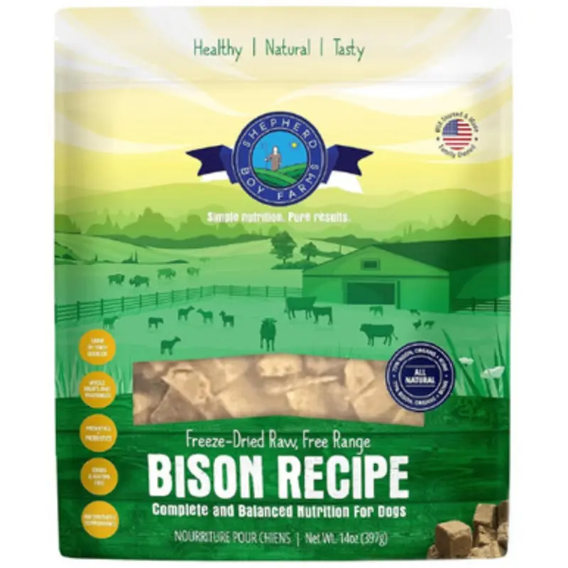 Shepherd Boy Farms Free Range Bison Recipe Freeze-Dried Raw Dog Food 14 oz