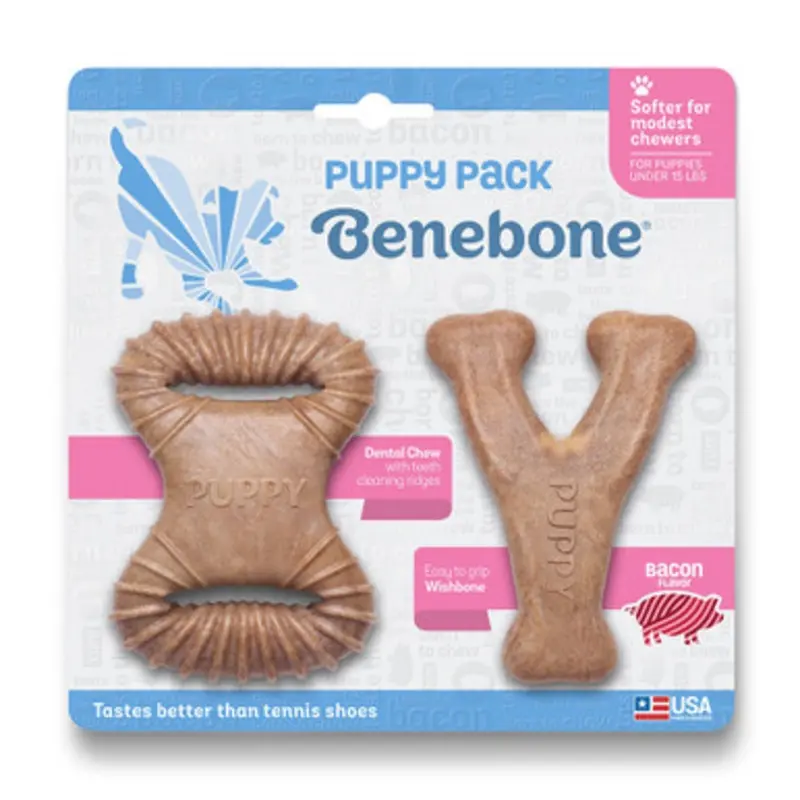 Benebone Puppy 2-Pack w/ Dental Chew & Wishbone Dog Chew Toys X-Small