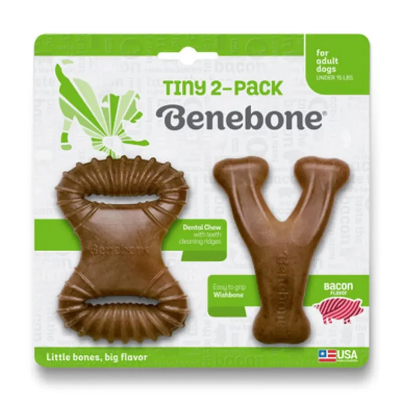 Benebone Tiny 2-Pack w/ Dental Chew & Wishbone Dog Chew Toys X-Small