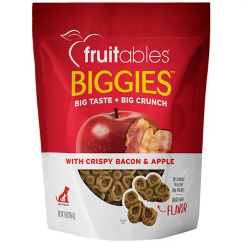 Fruitables Biggies w/ Crispy Bacon & Apple Biscuit Dog Treats 16 oz
