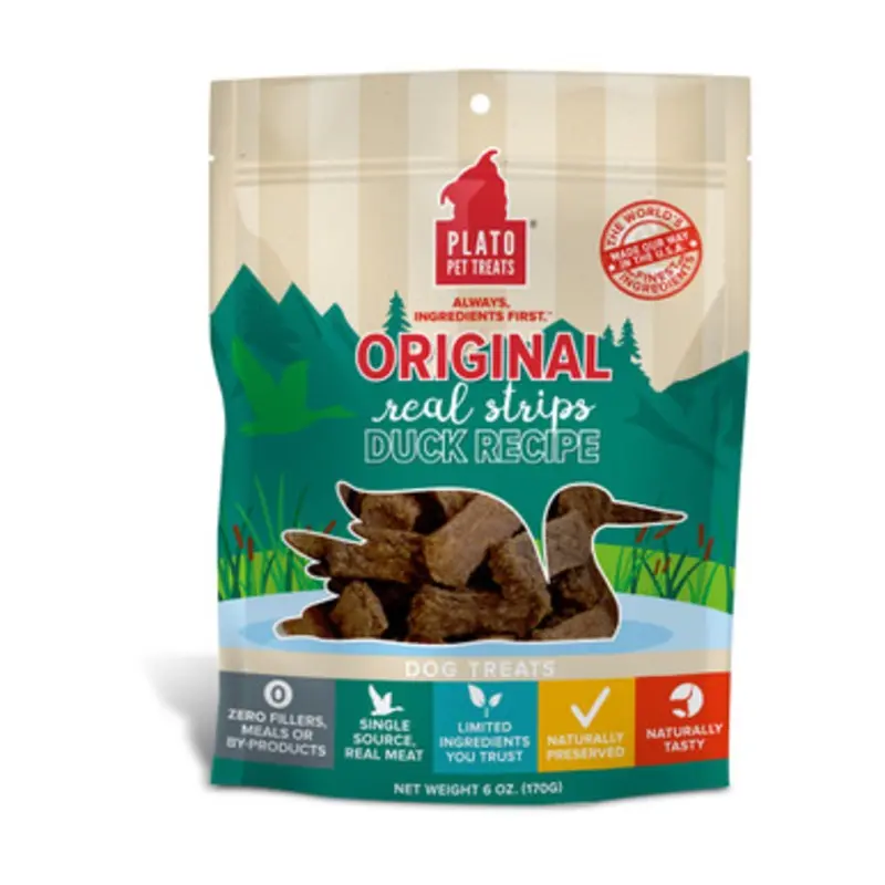 Plato Original Real Strips Duck Recipe Dog Treats 6 oz
