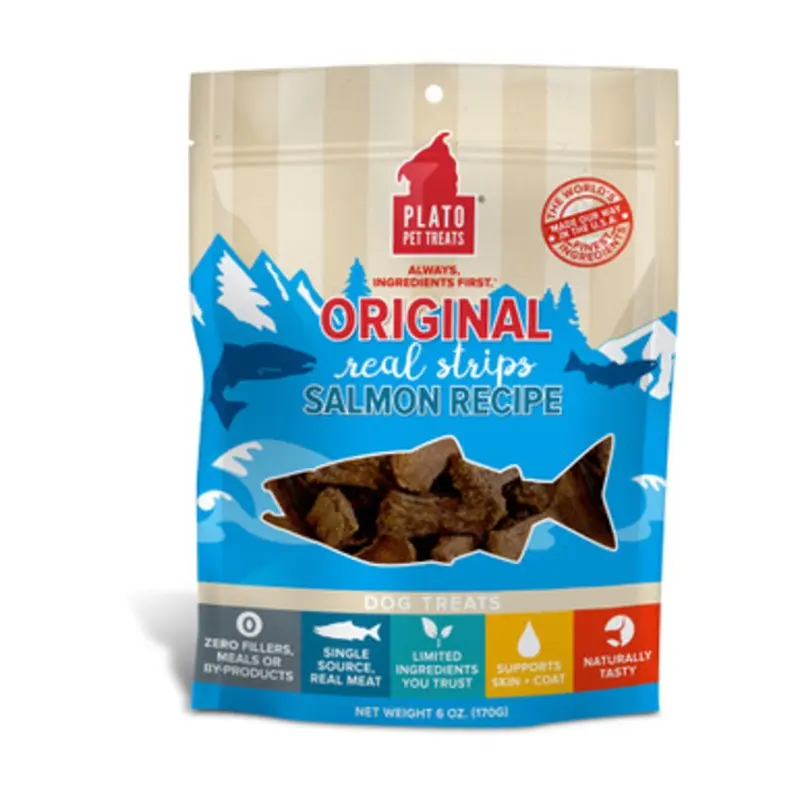 Plato Original Real Strips Salmon Recipe Dog Treats 6 oz