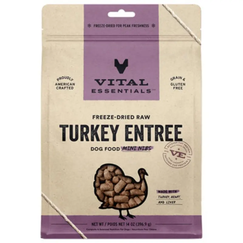 Vital Essentials Turkey Entre Mini Nibs Freeze-Dried Raw Dog Food 14 oz