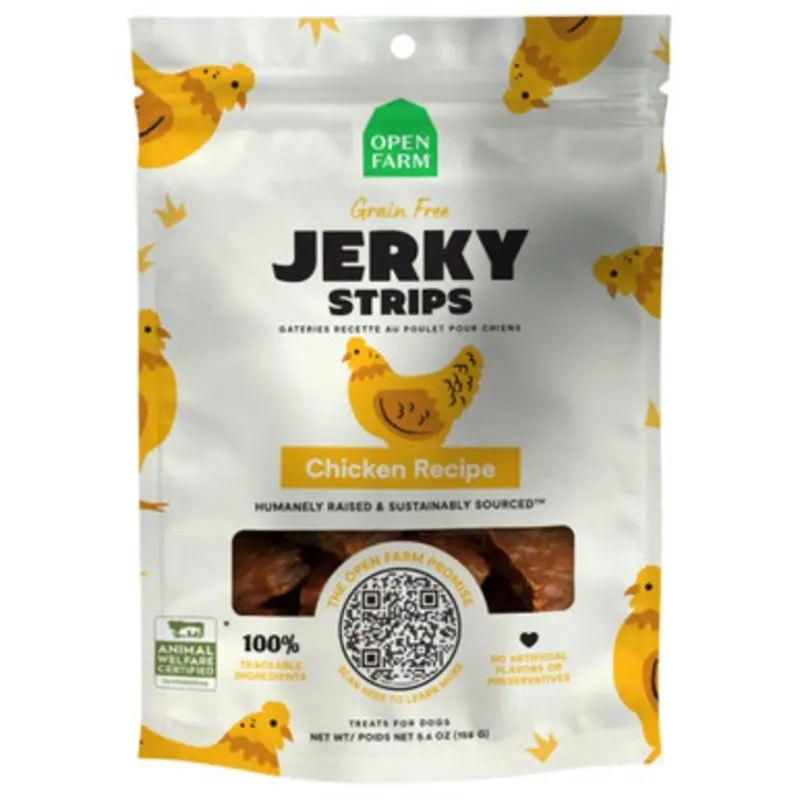Open Farm Grain Free Chicken Recipe Jerky Strips Dog Treats 5.6 oz