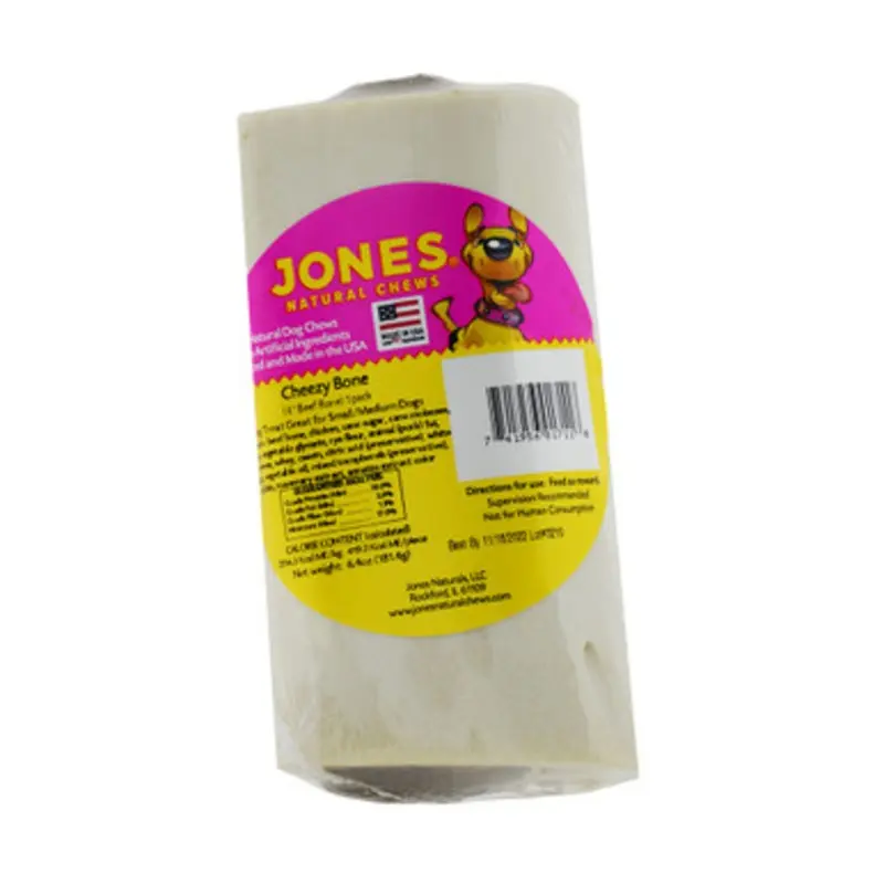 Jones Cheezy Bone Stuffed Dog Chew Treat 4"