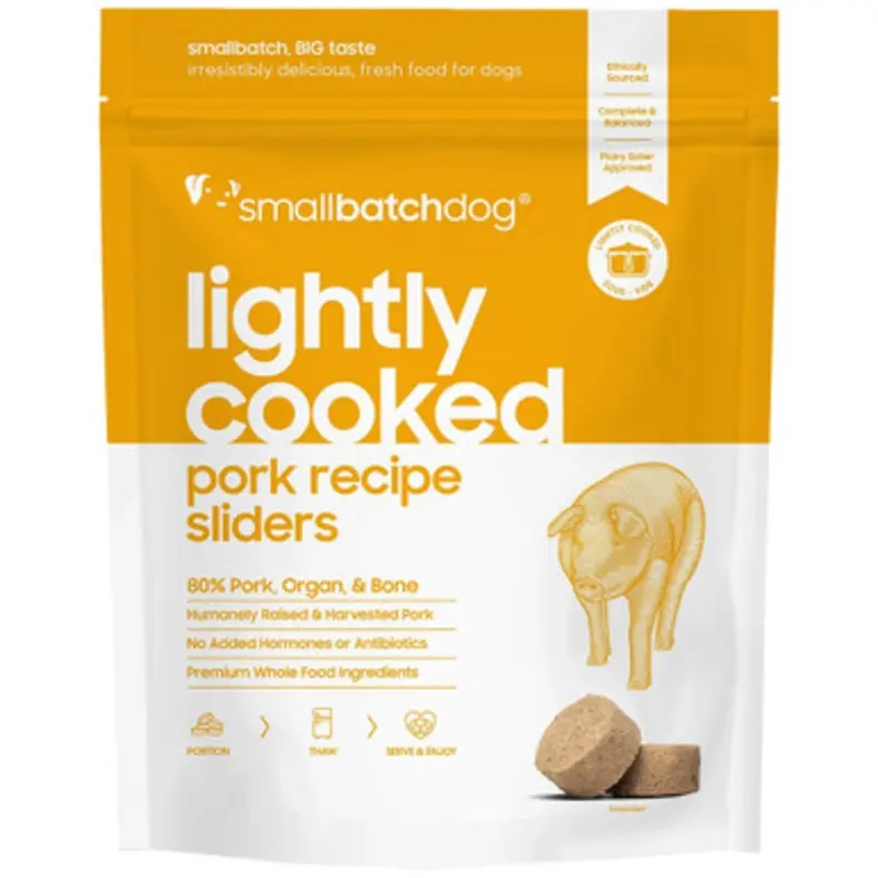 Smallbatch Lightly Cooked Pork Recipe Sliders Frozen Dog Food 2 lb