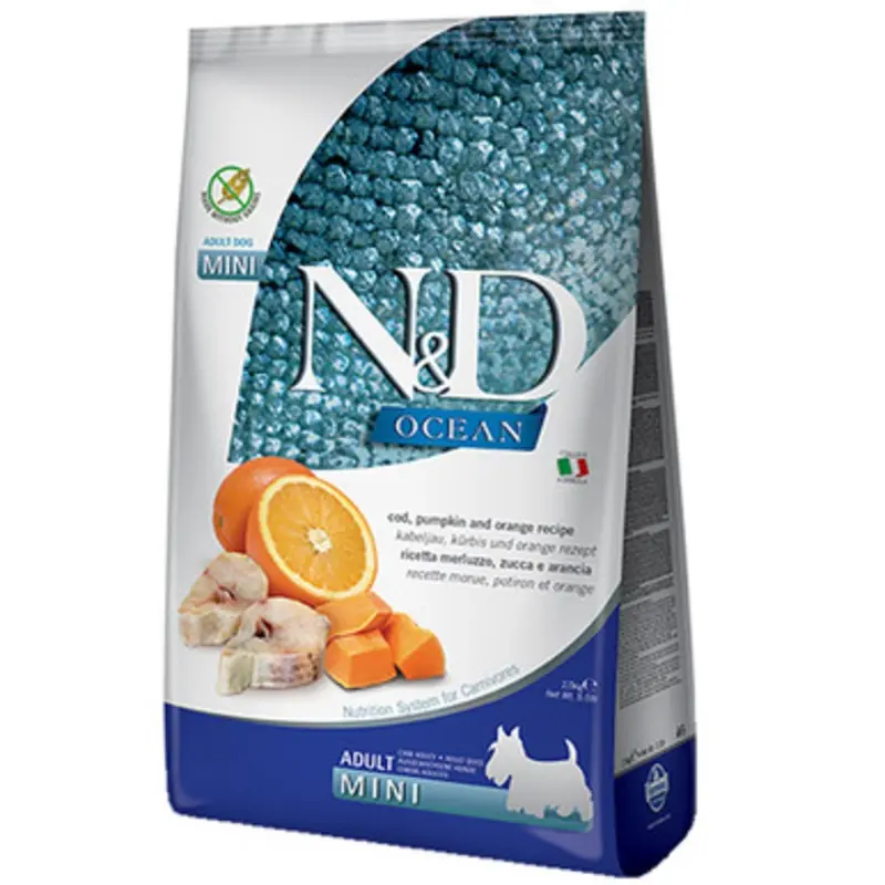 Farmina N&D Ocean Cod, Pumpkin & Orange Recipe Adult Mini Kibble Dry Dog Food 5.5 lb
