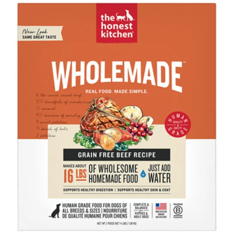 The Honest Kitchen WholeMade Grain Free Beef Recipe Dehydrated Dog Food 4 lb