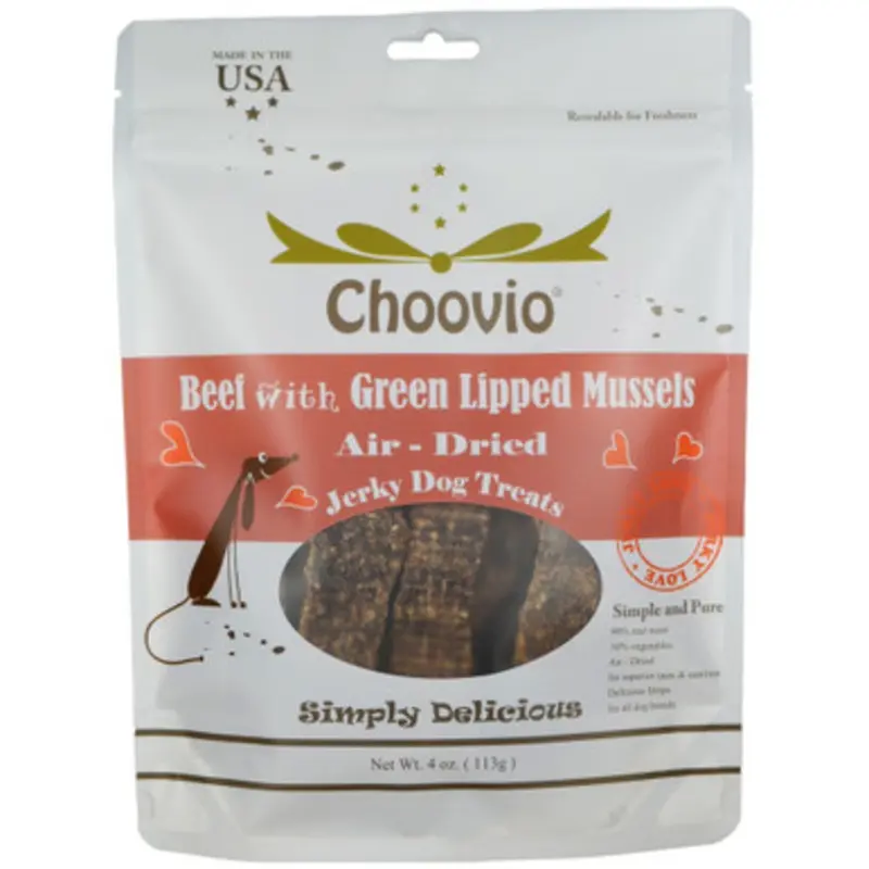 Choovio Beef w/ Green Lipped Mussels Air-Dried Jerky Dog Treats 4 oz