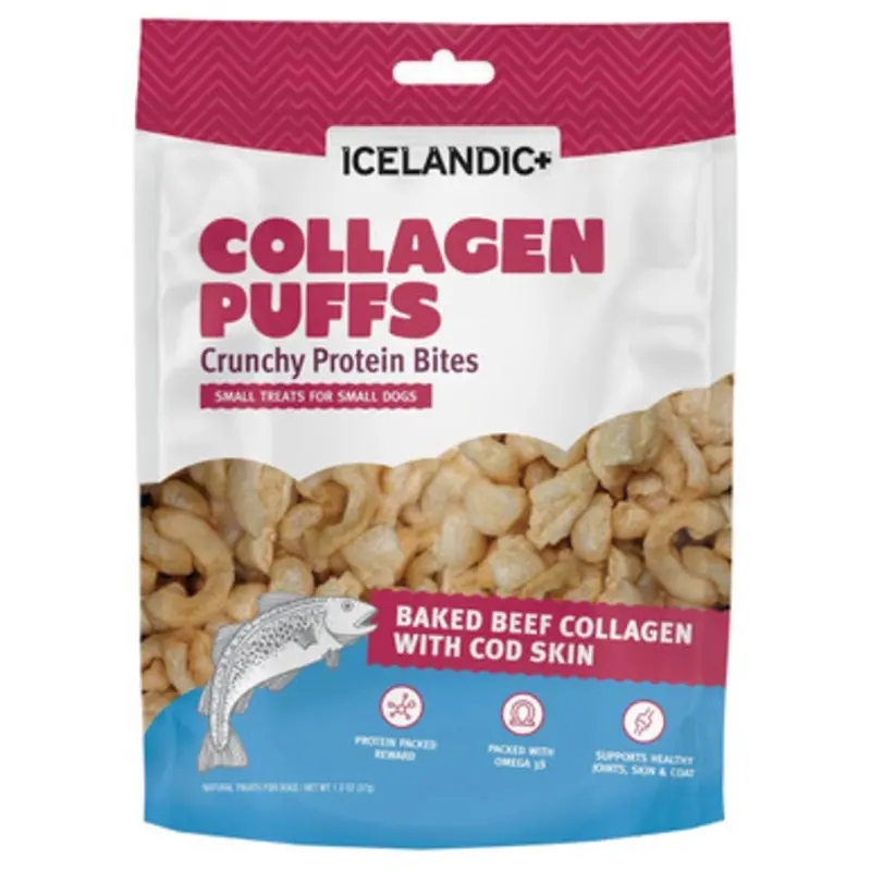 Icelandic+ Collagen Puffs Baked Beef Collagen w/ Cod Skin Small Dog Treats 1.3 oz