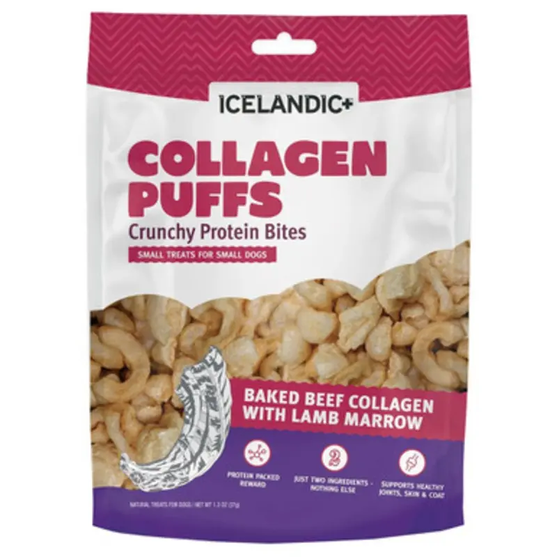 Icelandic+ Collagen Puffs Baked Beef Collagen w/ Lamb Marrow Small Dog Treats 1.3 oz