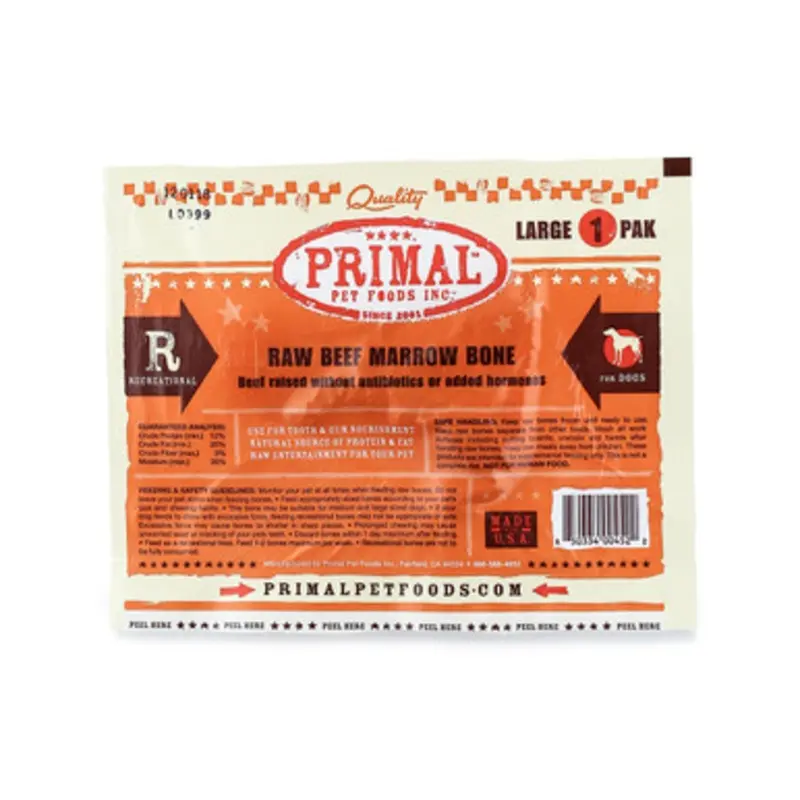 Primal Raw Frozen Recreational Large Beef Marrow Bones for Dogs & Cats Large