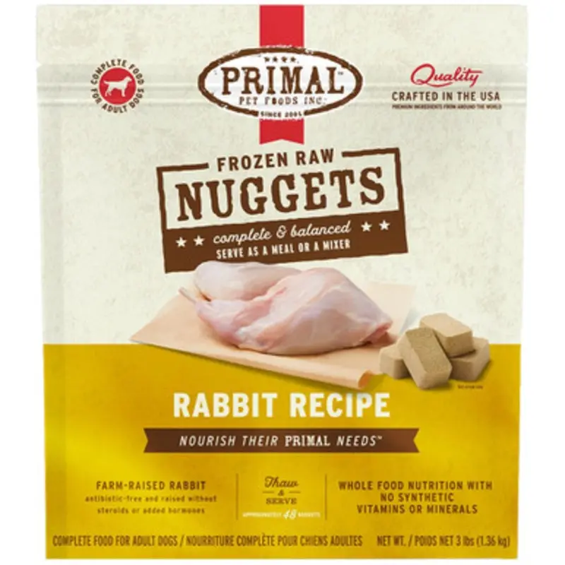 Primal Raw Frozen Canine Nuggets Rabbit Formula Dog Food 3 lb