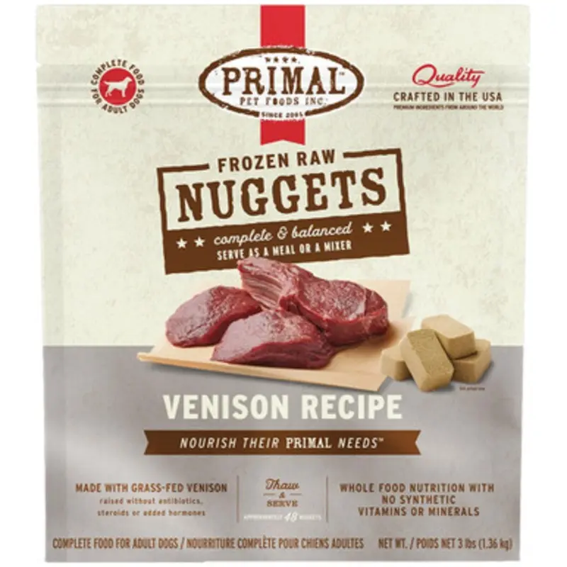 Primal Raw Frozen Canine Nuggets Venison Formula Dog Food 3 lb