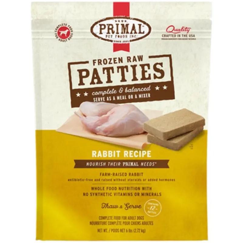 Primal Raw Frozen Canine Patties Rabbit Formula Dog Food 6 lb