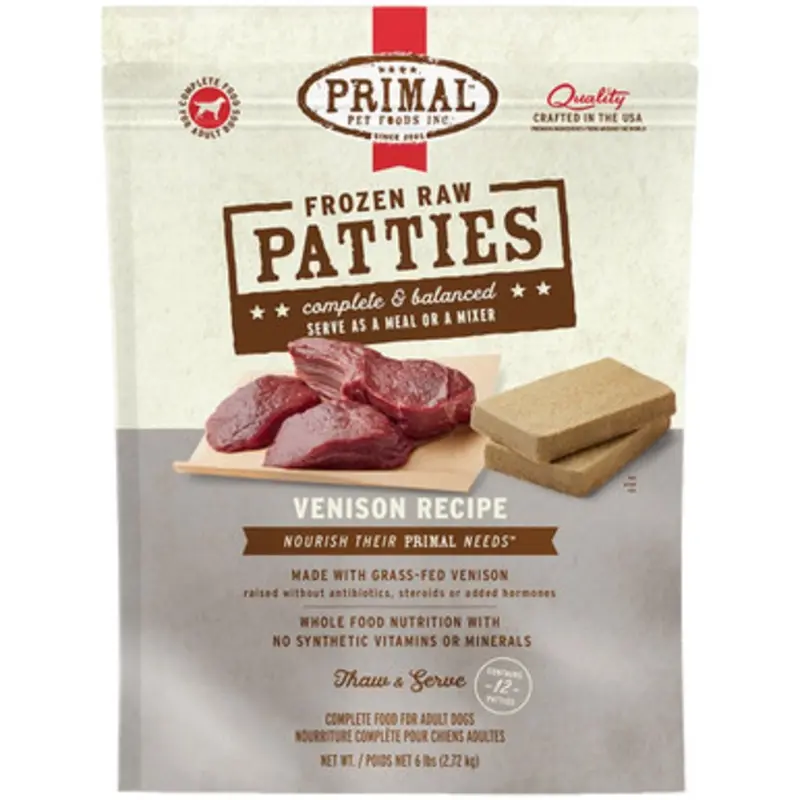 Primal Raw Frozen Canine Patties Venison Formula Dog Food 6 lb