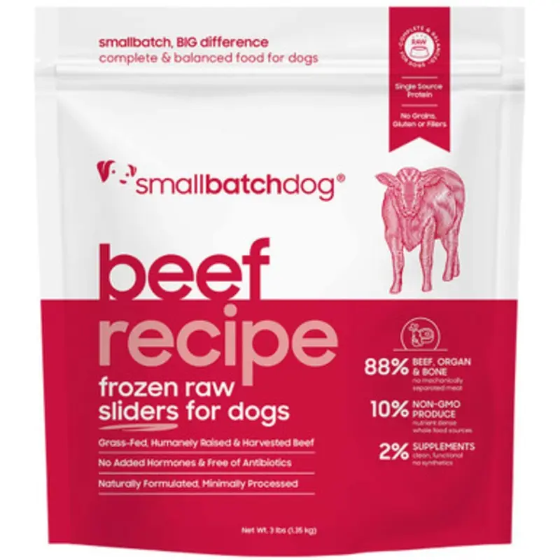 Smallbatch Beef Recipe Sliders Raw Frozen Dog Food 3 lb