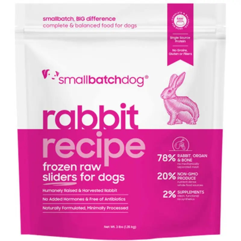 Smallbatch Rabbit Recipe Sliders Raw Frozen Dog Food 3 lb