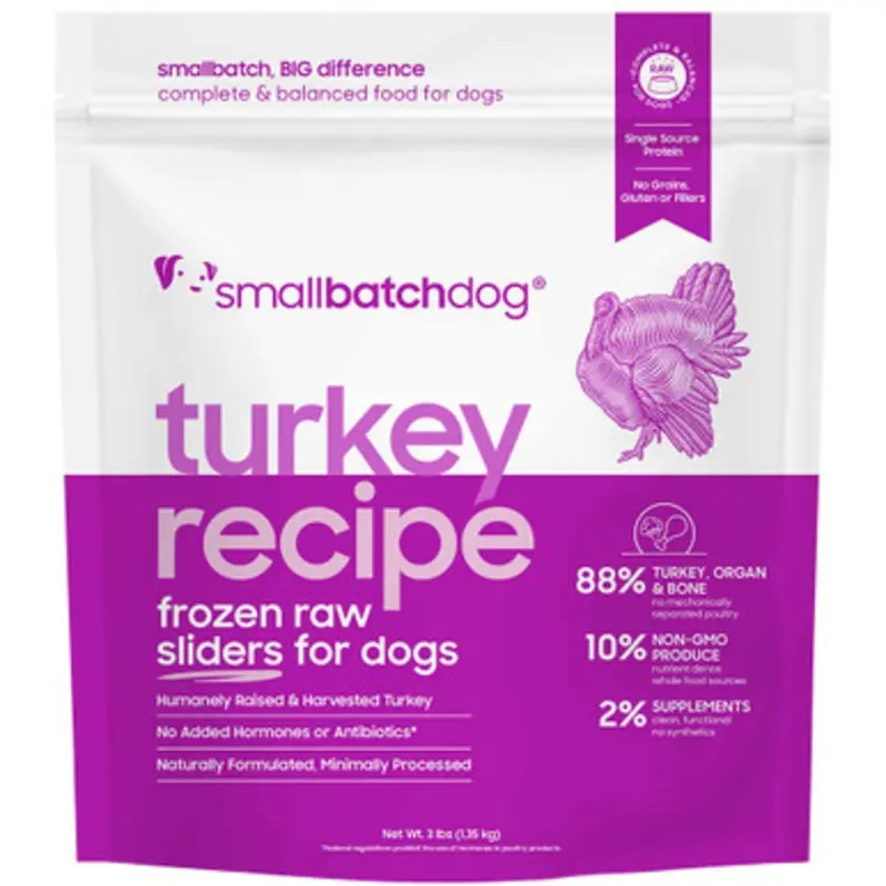 Smallbatch Turkey Recipe Sliders Raw Frozen Dog Food 3 lb