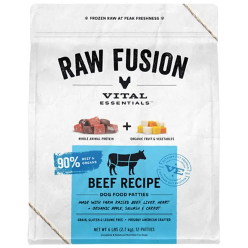 Vital Essentials Raw Fusion Beef Entre Patties Frozen Raw Dog Food 6 lb