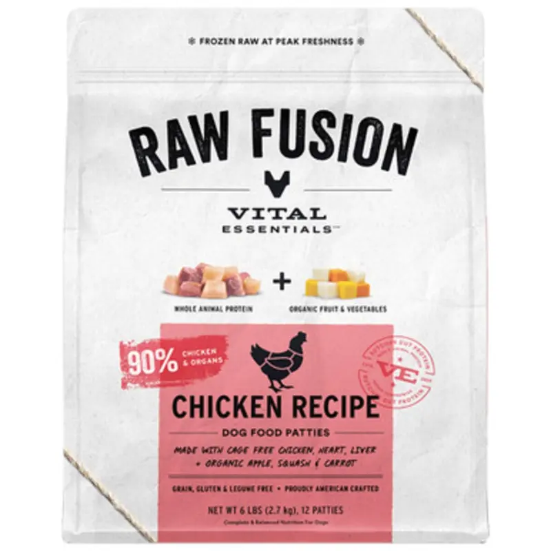 Vital Essentials Raw Fusion Chicken Entre Patties Frozen Raw Dog Food 6 lb