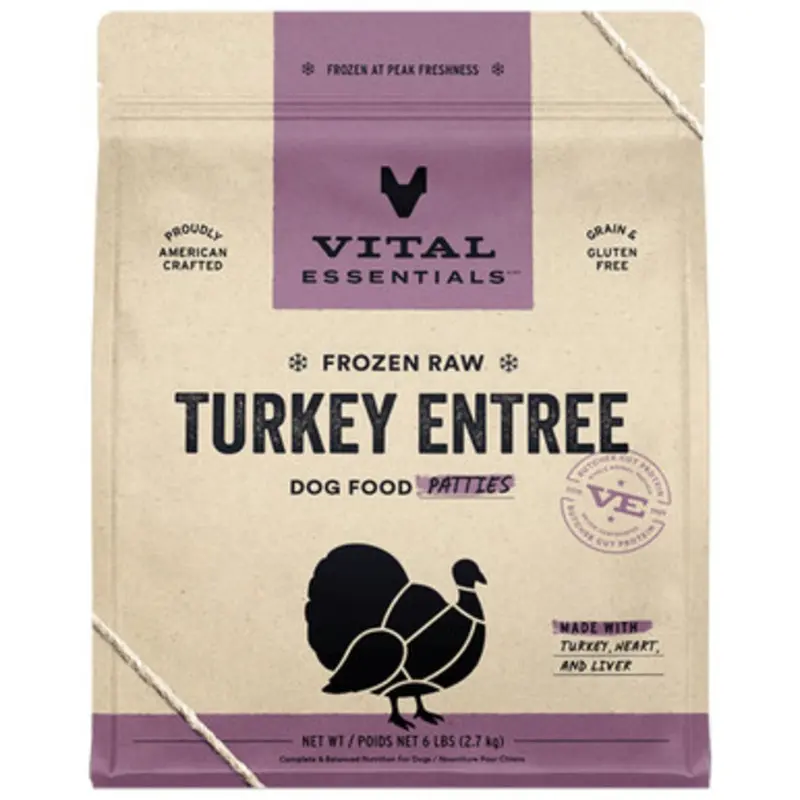 Vital Essentials Turkey Entre Patties Frozen Raw Dog Food 6 lb