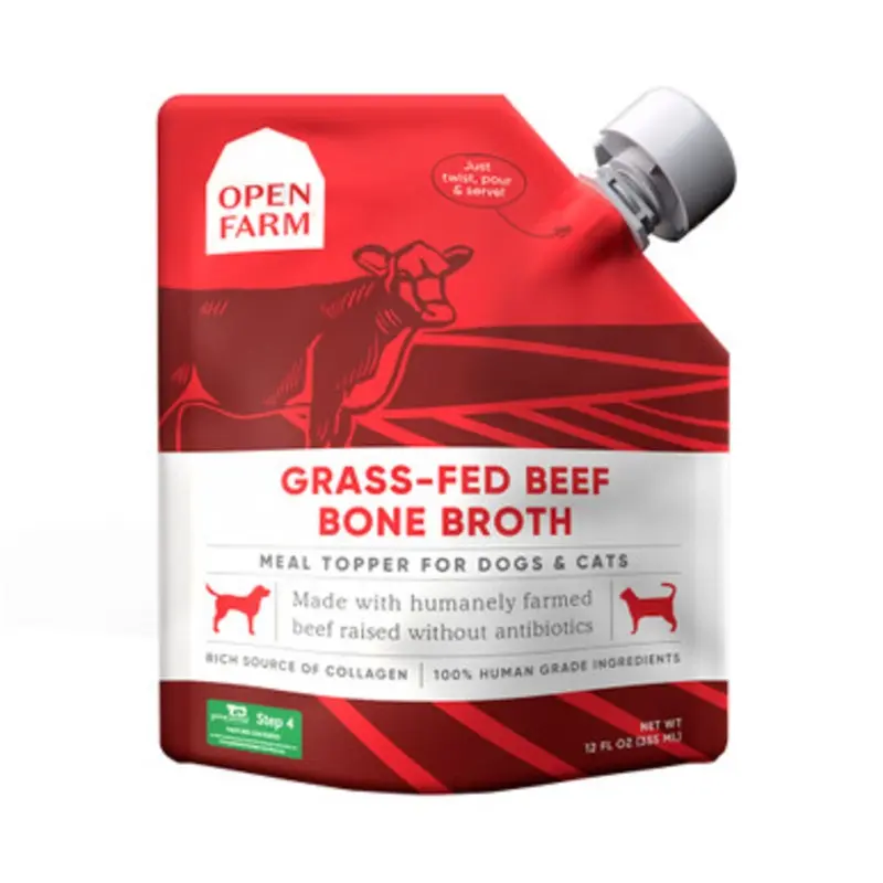 Open Farm Grass-Fed Beef Bone Broth Meal Topper for Dogs & Cats 12 fl oz