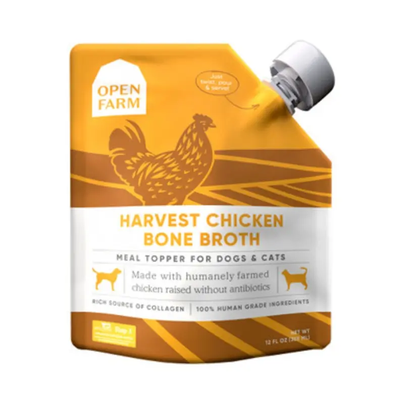 Open Farm Harvest Chicken Bone Broth Meal Topper for Dogs & Cats 12 fl oz