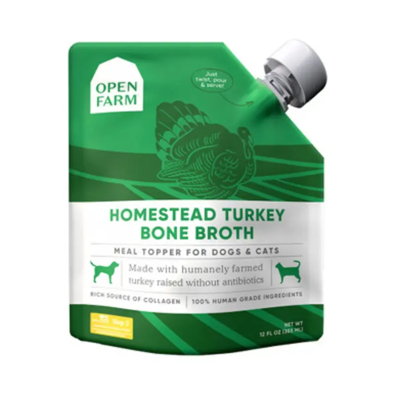 Open Farm Homestead Turkey Bone Broth Meal Topper for Dogs & Cats 12 fl oz