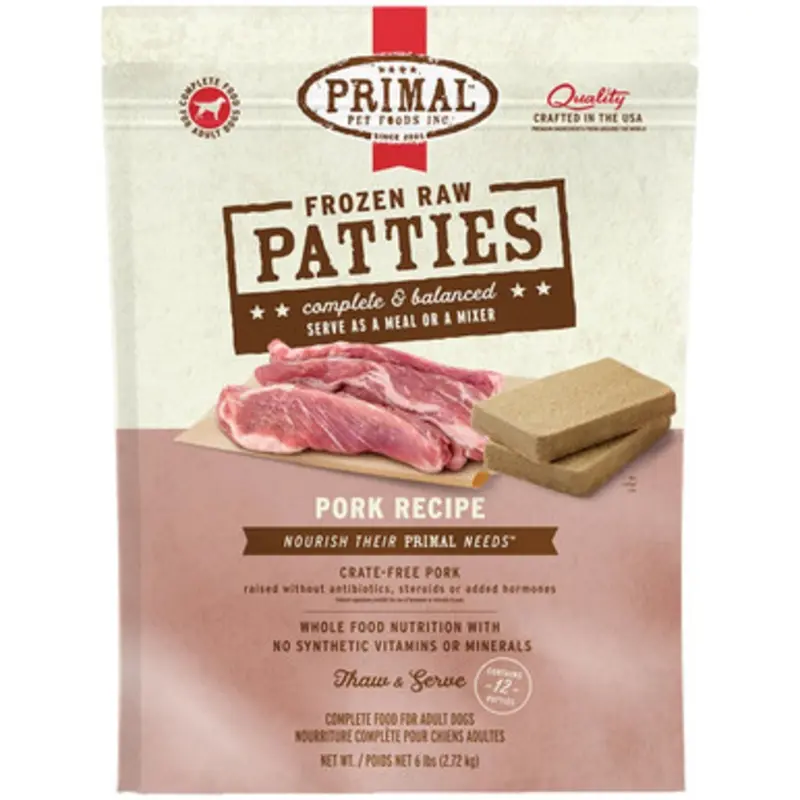 Primal Raw Frozen Canine Patties Pork Formula Dog Food 6 lb