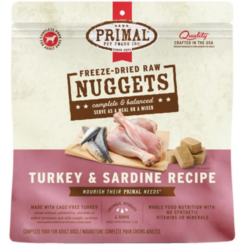 Primal Freeze-Dried Raw Nuggets Turkey & Sardine Recipe Adult Dog Food 14 oz