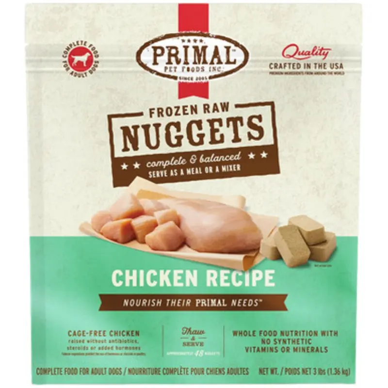 Primal Frozen Raw Nuggets Chicken Recipe Adult Dog Food 3 lb