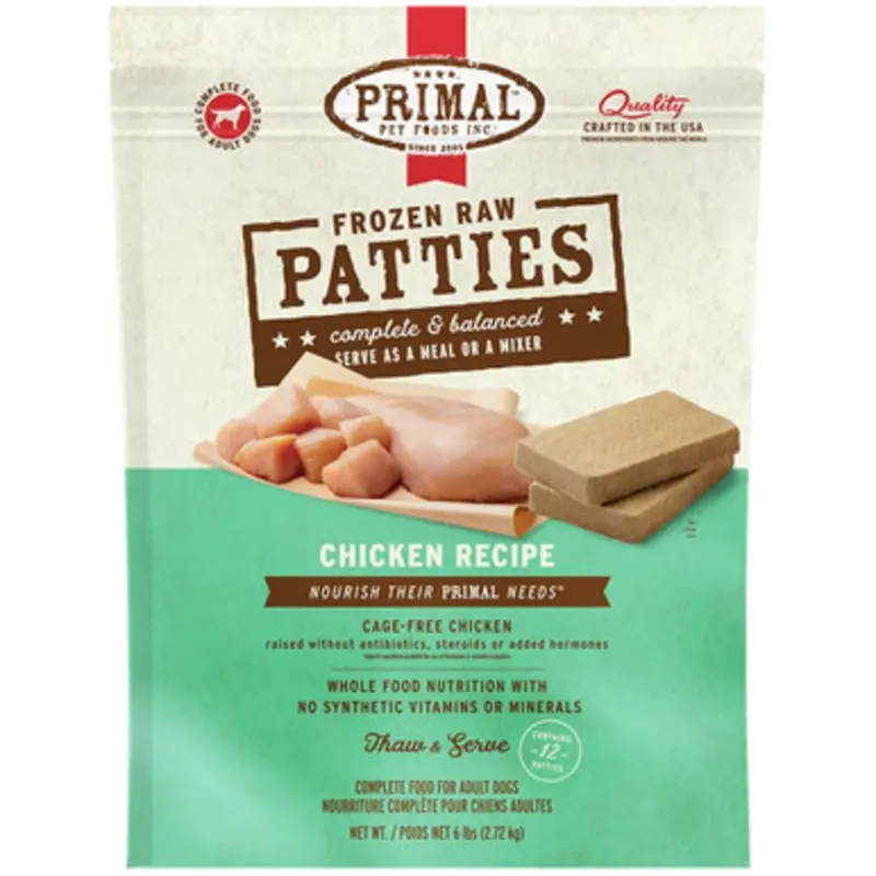 Primal Raw Frozen Canine Patties Chicken Formula Dog Food 6 lb