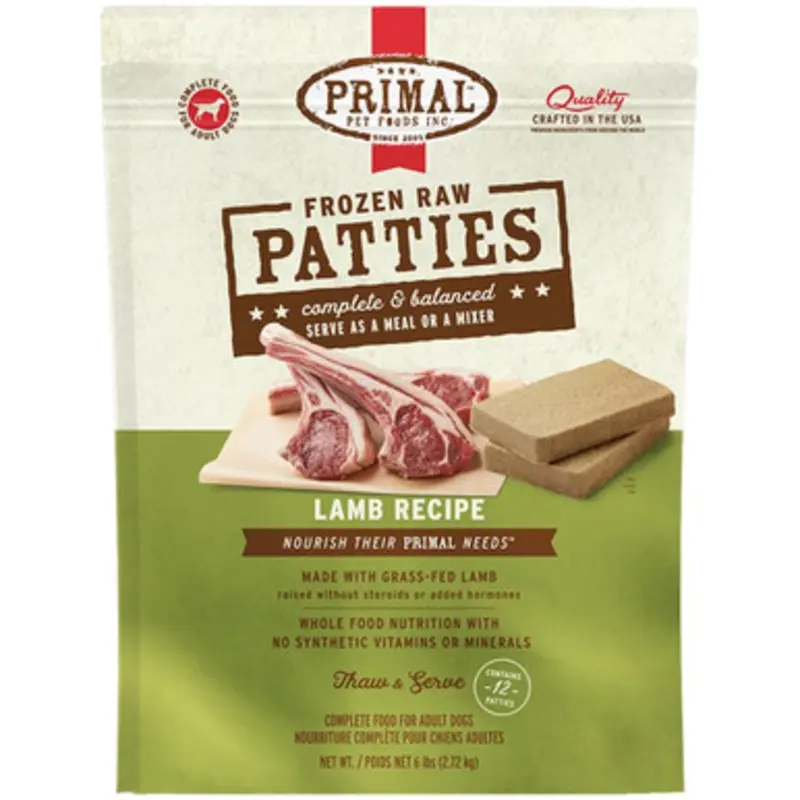 Primal Raw Frozen Canine Patties Lamb Formula Dog Food 6 lb