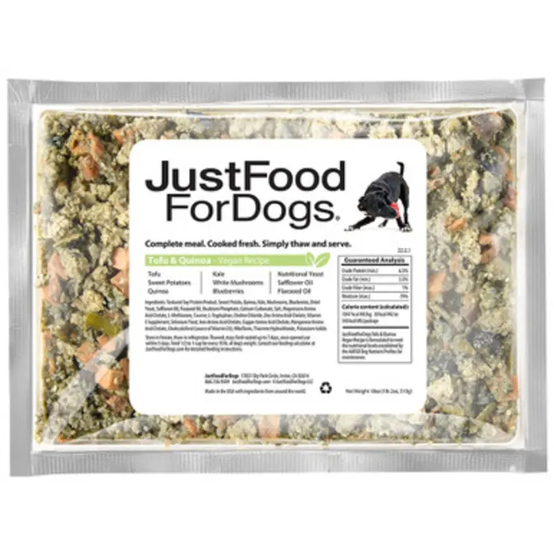 JustFoodForDogs Tofu & Quinoa Vegan Recipe Frozen Cooked Dog Food 18 oz