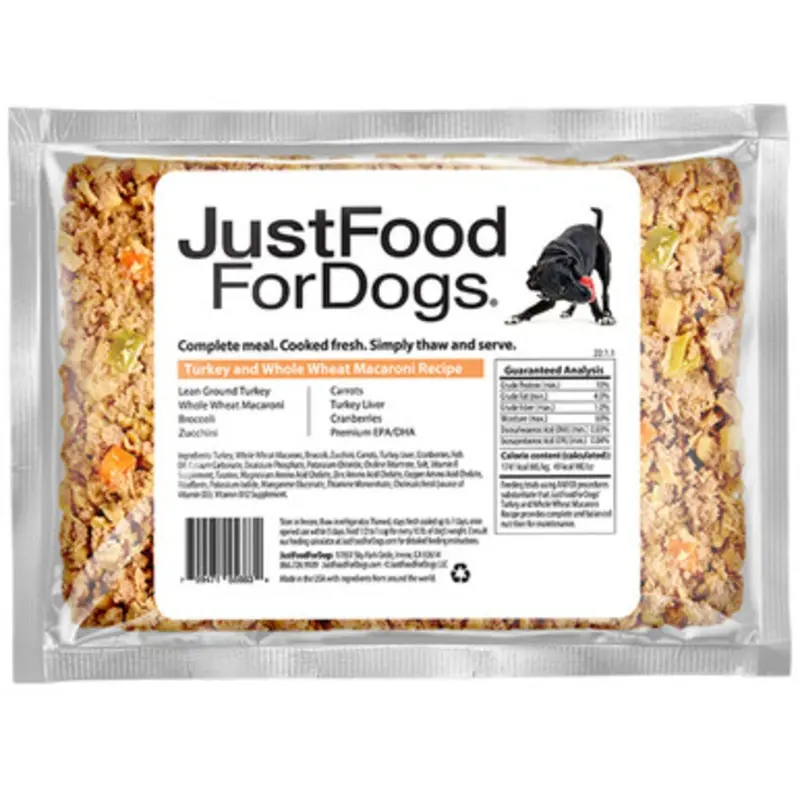 JustFoodForDogs Turkey & Whole Wheat Macaroni Recipe Frozen Cooked Dog Food 18 oz