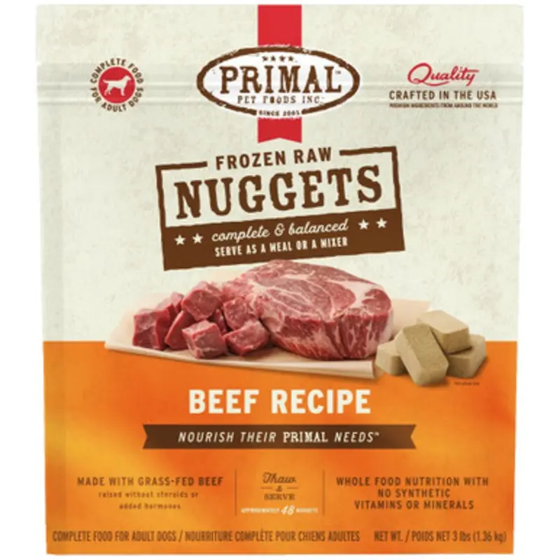 Primal Frozen Raw Nuggets Beef Recipe Adult Dog Food 3 lb