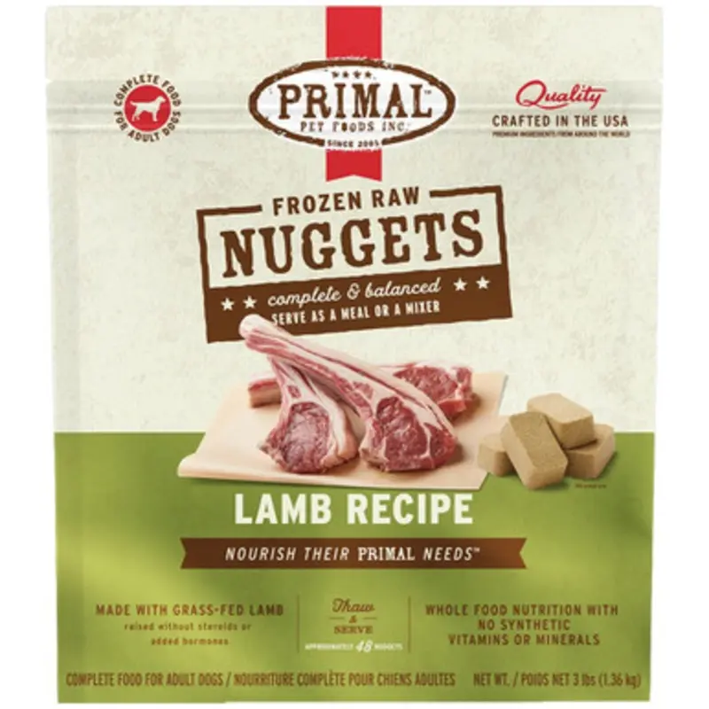Primal Raw Frozen Canine Nuggets Lamb Formula Dog Food 3 lb