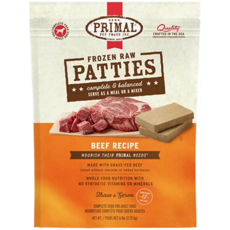 Primal Raw Frozen Canine Patties Beef Formula Dog Food 6 lb