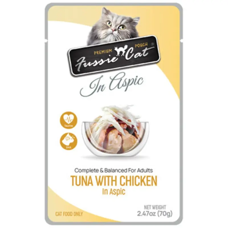 Fussie Cat Premium Pouch Tuna w/ Chicken in Aspic Wet Adult Cat Food 2.47 oz