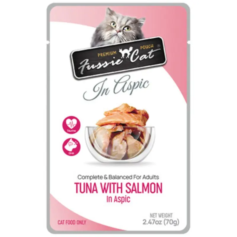 Fussie Cat Premium Pouch Tuna w/ Salmon in Aspic Wet Adult Cat Food 2.47 oz