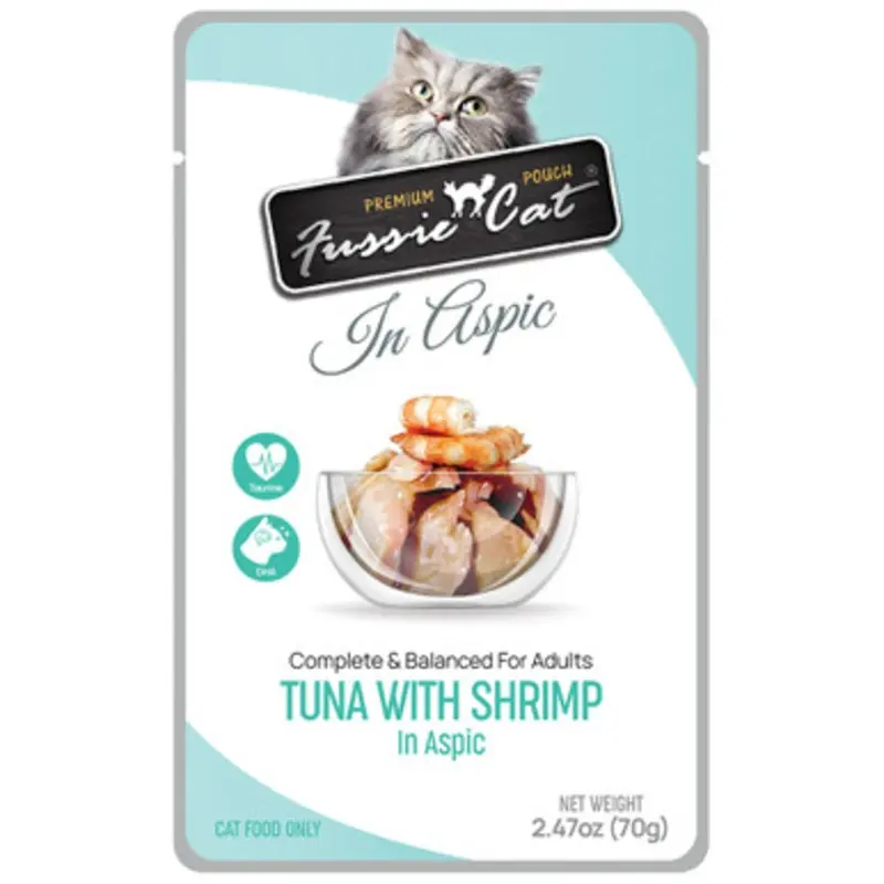 Fussie Cat Premium Pouch Tuna w/ Shrimp in Aspic Wet Adult Cat Food 2.47 oz