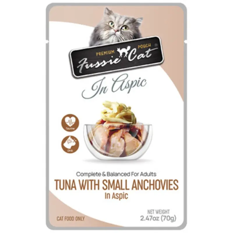 Fussie Cat Premium Pouch Tuna w/ Small Anchovies in Aspic Wet Adult Cat Food 2.47 oz