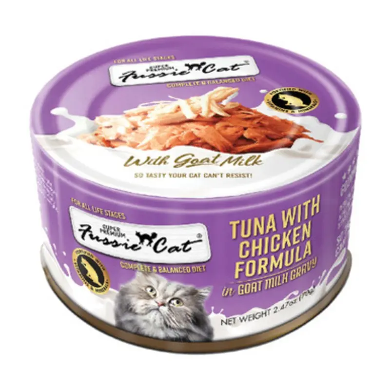 Fussie Cat Super Premium Tuna w/ Chicken Formula in Goat Milk Canned Cat Food 2.47 oz