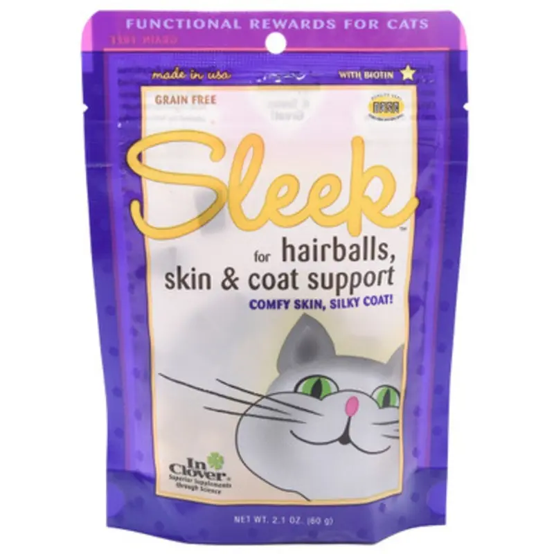InClover Sleek for Hairballs, Skin & Coat Support Cat Chew Treats 2.1 oz