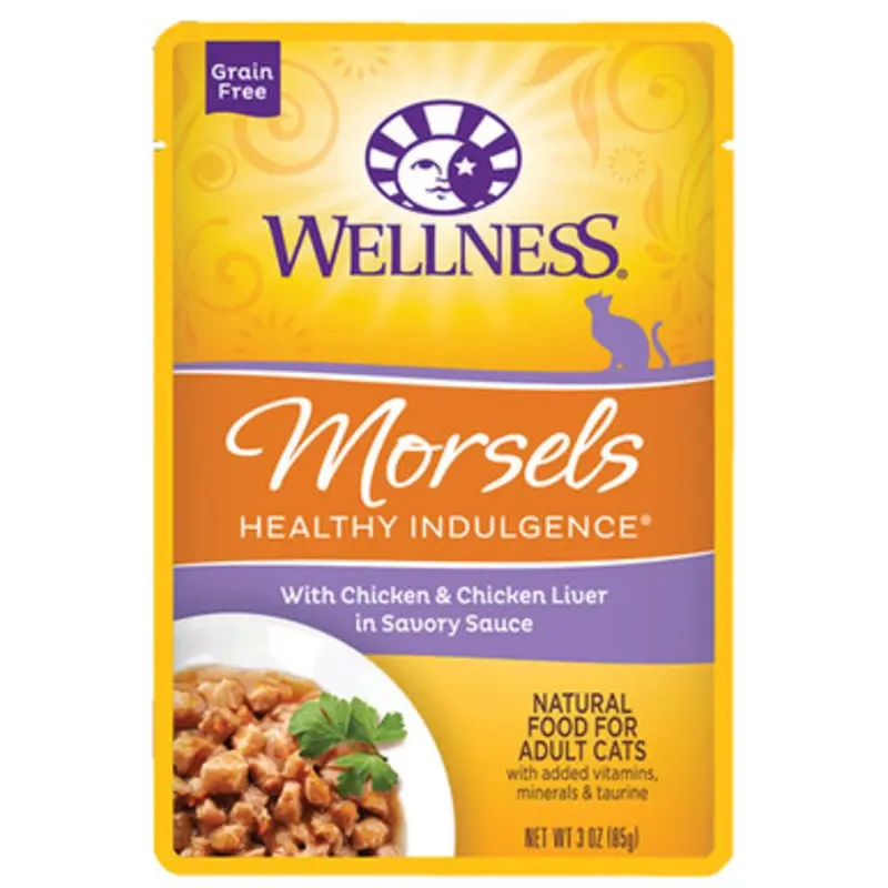 Wellness Morsels w/ Chicken & Chicken Liver in Savory Sauce Adult Wet Cat Food 3 oz