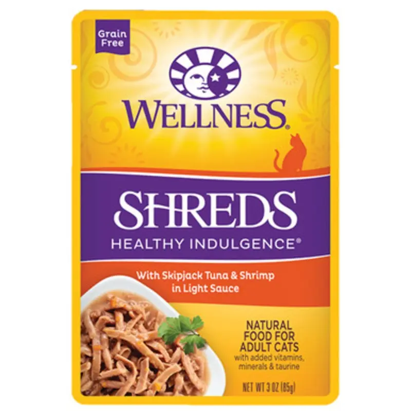 Wellness Shreds w/ Skipjack Tuna & Shrimp in Light Sauce Adult Wet Cat Food 3 oz