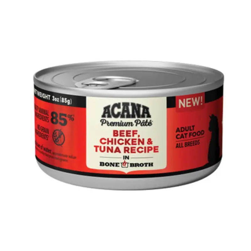 Acana Premium Pate Beef, Chicken & Tuna Recipe In Bone Broth Canned Cat Food 3 oz
