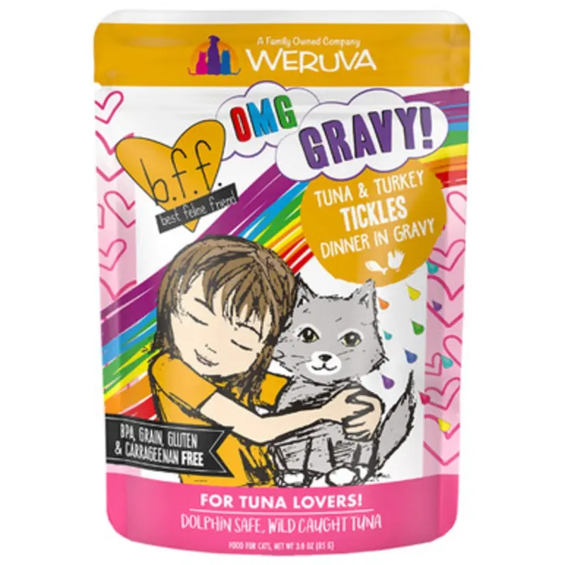 Weruva B.F.F. OMG Tuna & Turkey Tickles Dinner in Gravy Wet Cat Food 3 oz