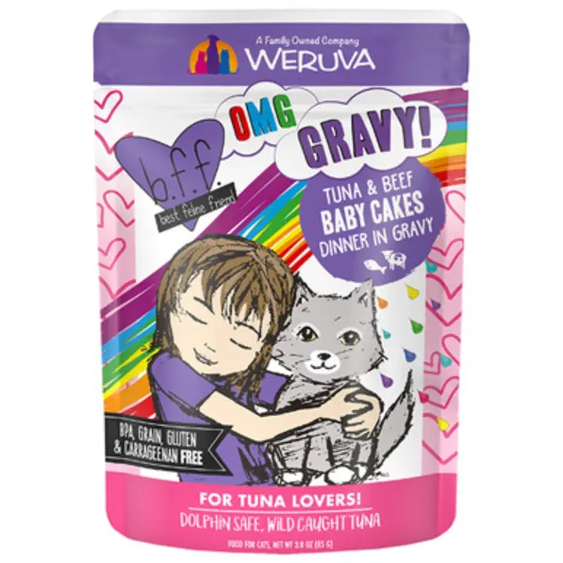 Weruva B.F.F. OMG Tuna & Beef Baby Cakes Dinner in Gravy Wet Cat Food 3 oz